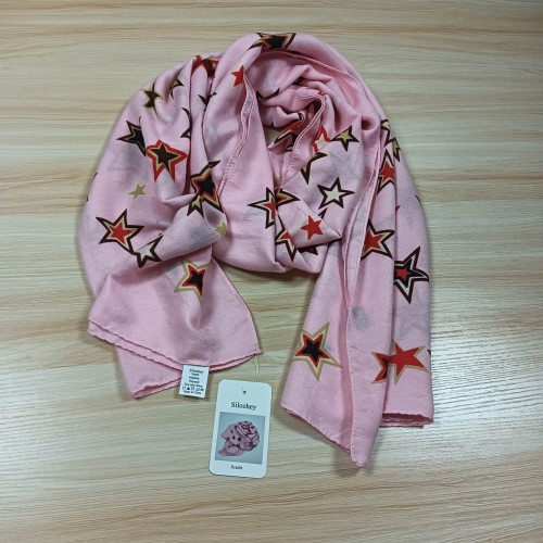 Silozhey Women’s Pink Polyester Scarf with Star Print – Lightweight, Stylish & Breathable Fashion Wrap for All Seasons